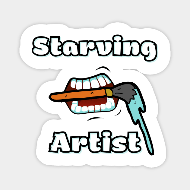 Starving Artist bubble letters with cartoon mouth and dripping paint brush Magnet by MGuyerArt