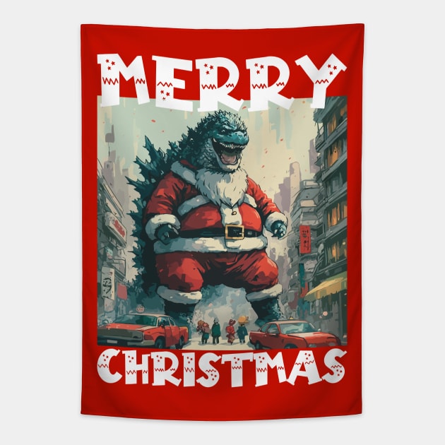 Christmas Godzilla - 3 Tapestry by Megadorim