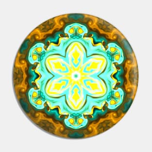 Psychedelic Mandala Flower Teal and Yellow Pin