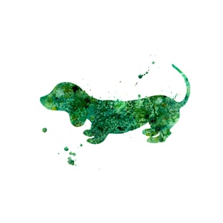 Forest Green Dachshund Watercolor Painting T-Shirt