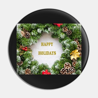 Christmas Wreath with Happy Holidays Pin