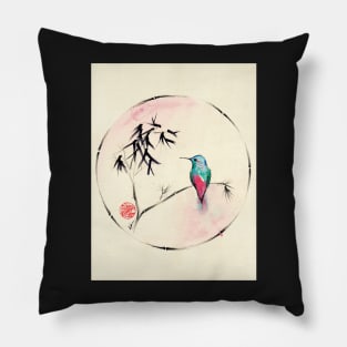 'Little Muse'   hummingbird watercolor painting Pillow