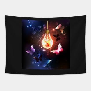Bulb with Night Butterflies Tapestry