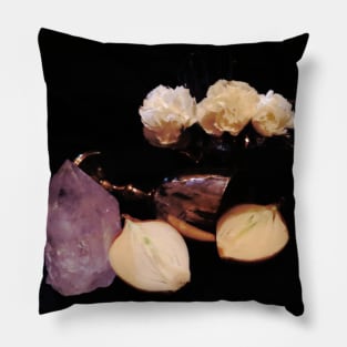 Crystal, Chalice, and Carnations - Baroque Inspired Dark Still Life Photo Pillow