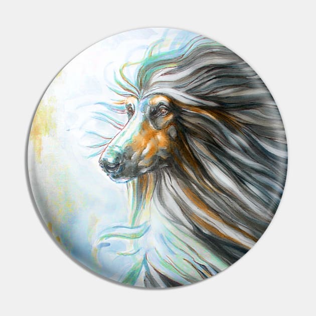 Black & Tan Afghan Hound Painting Pin by chepea2