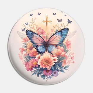 Butterfly and Gold Cross Pin