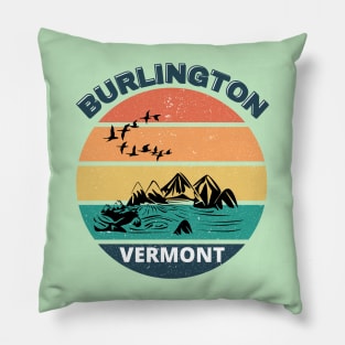 Burlington Vermont Lake Retro Vintage Sunset Pillow