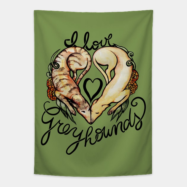 I Love greyhounds Tapestry by bubbsnugg