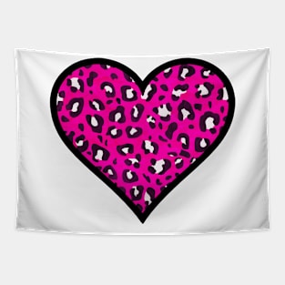 Bright Pink Leopard Print Heart Tapestry