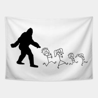 Bigfoot chases stick family Tapestry