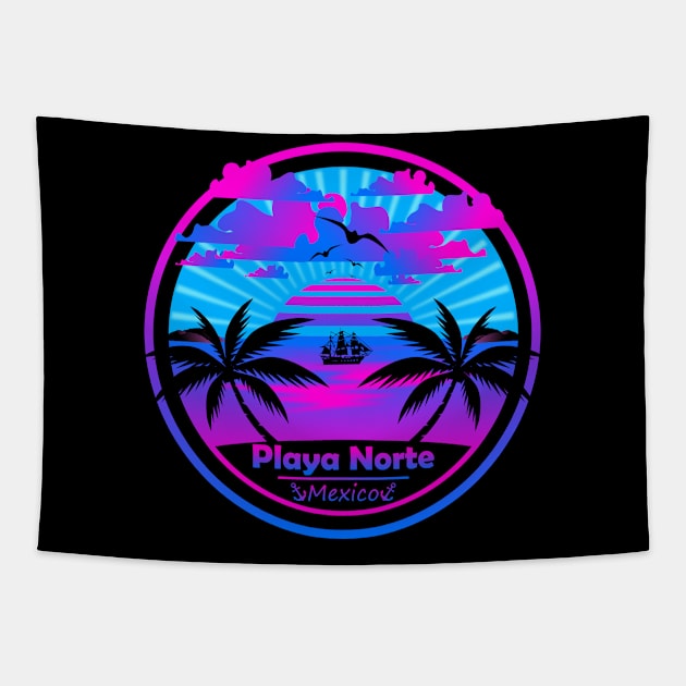 Playa Norte Beach Mexico, Palm Trees Sunset Summer Tapestry by Jahmar Anderson