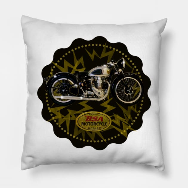 Cafe racer Legends BSA Motorcycles Pillow by MotorManiac