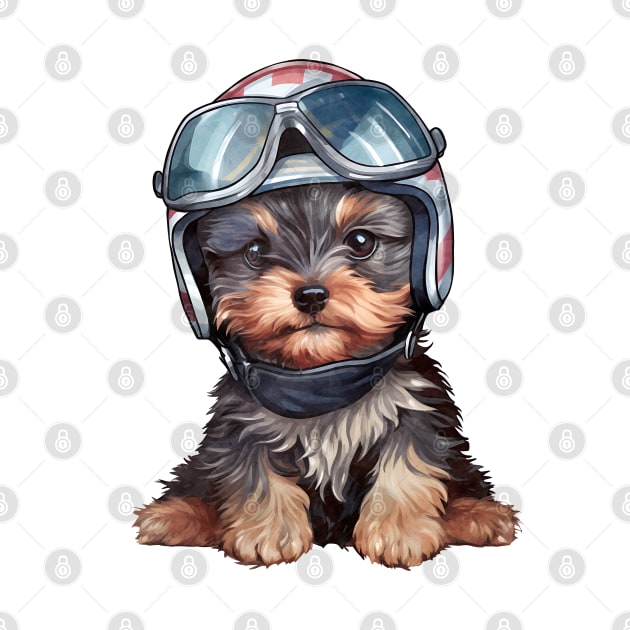 Yorkshire Terrier Dog in Helmet by Chromatic Fusion Studio