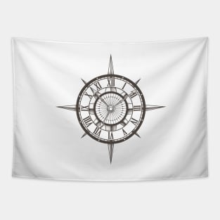 Retro Emblem of Round Compass Clock Tapestry