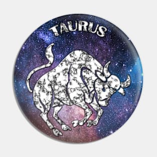 Taurus Astrology Zodiac Sign - Taurus Bull Astrology Birthday Gifts - Stars Space and White - Marble Pin