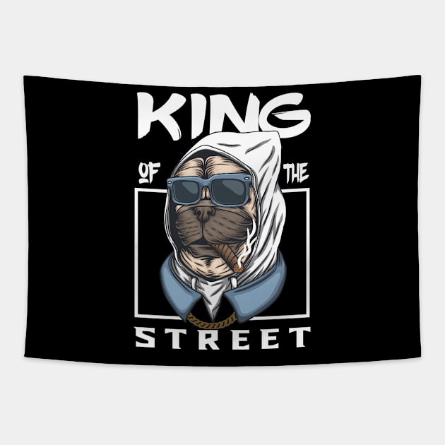 pug dog king of street Tapestry by sharukhdesign