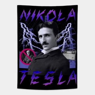 TESLA RAP BAND TEE Nikola Tesla Historic Inventor 90's Vintage Style Electricity Version 2 Tapestry