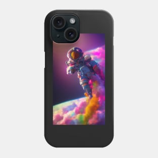 An astronaut swims and flies amid clouds in space with colorful clouds Phone Case