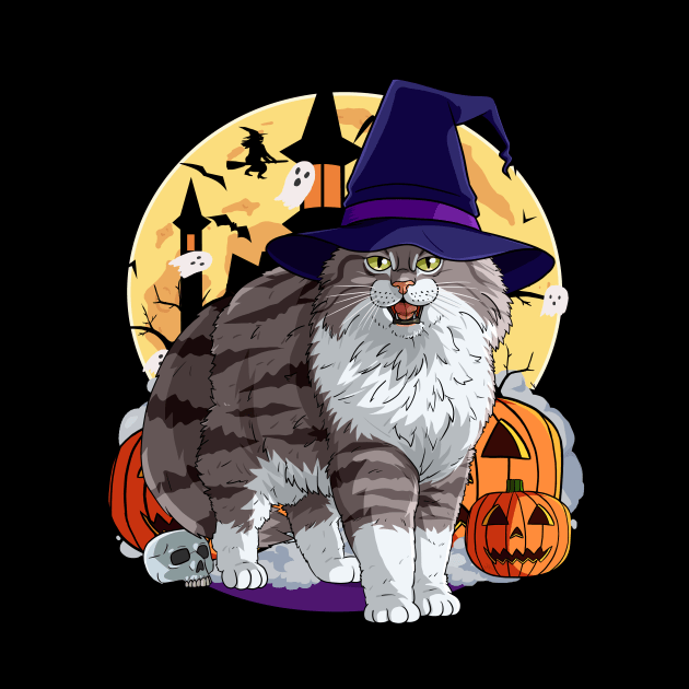 Norwegian Forest Cat Funny Halloween Witch Pumpkin by Noseking