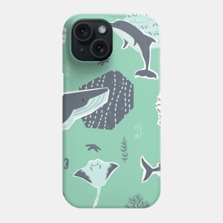 Underwater whale, stingray, dolphin and shark Phone Case