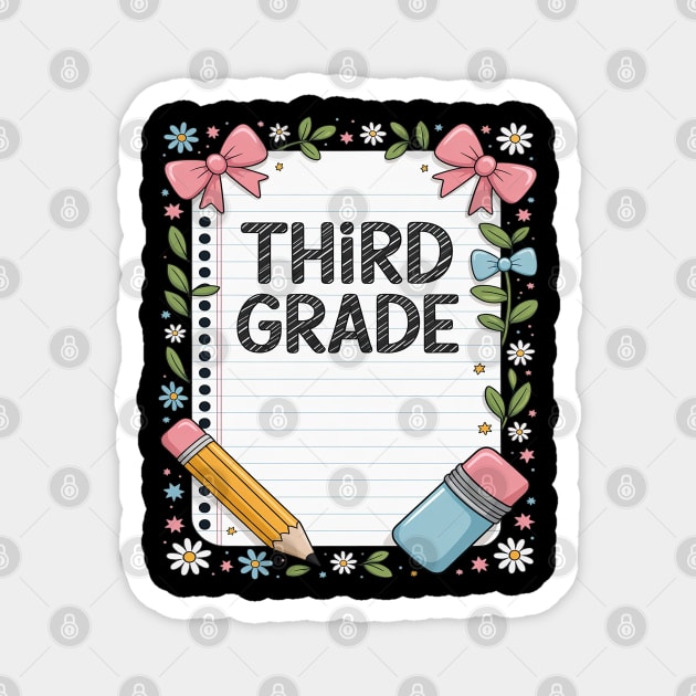 Third Grade Coquette Bow Pencil Back To School Teacher Kid Magnet by Ink Lines