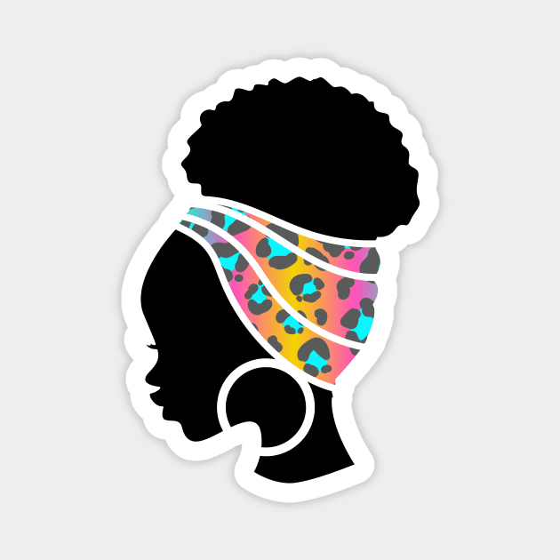 Afro Hair Woman with African Animal Pattern Headwrap Magnet by dukito