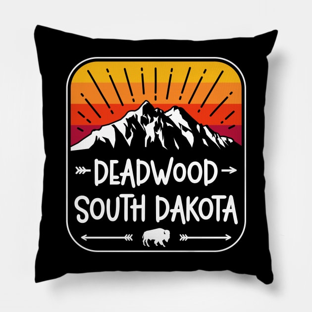Deadwood South Dakota Vintage Mountain Sunset Pillow by SouthDakotaGifts