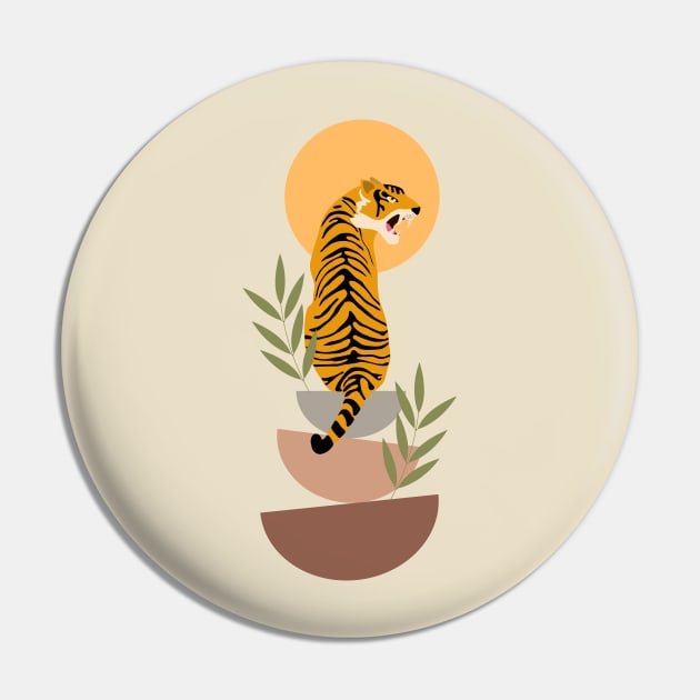 Tiger and sun - boho art Pin by grafart