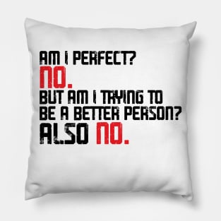 Am I Perfect? No. Am I Trying To Be A Better Person? Also No funny Pillow