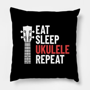 Eat Sleep Ukulele Repeat Ukulele Headstock Dark Theme Pillow