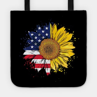 Women American Flag Sunflower Shirt 4th July Graphic Plus Size Tote