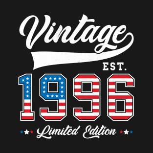 27th Birthday Patriotic Vintage 1996 USA Flag 4th of July T-Shirt