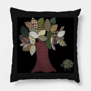 Sheep and Tree on Black Pillow