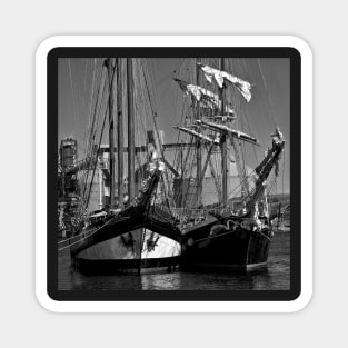 Tall Ships in Monochrome - Square Crop Magnet