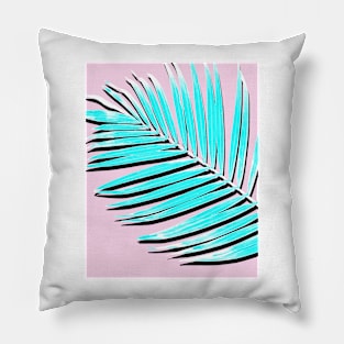 Palm print, Tropical Plant, Palm leaf, Blue, Pink,  Minimal, Tropical art, Modern Pillow