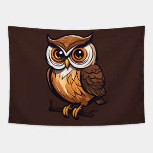 Nocturnal Enigma: Little Owl Illustration Tapestry