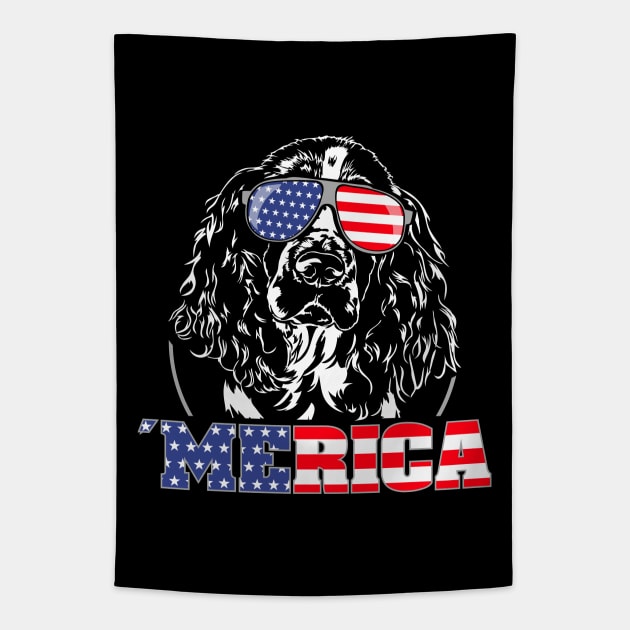 Proud Springer Spaniel American Flag Merica dog Tapestry by wilsigns