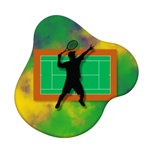 Tennis Player with Tennis Court Background and Wimbledon Colours 8 T-Shirt