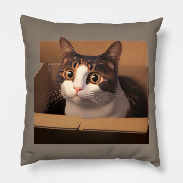 cute cat in a box Pillow by TrvlAstral