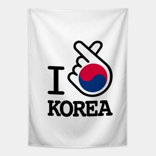 south korea flag with finger heart, kpop love sign gift Tapestry