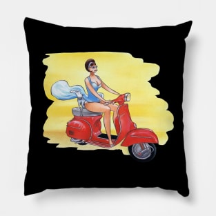 Girl On Bike With Dog Pillow