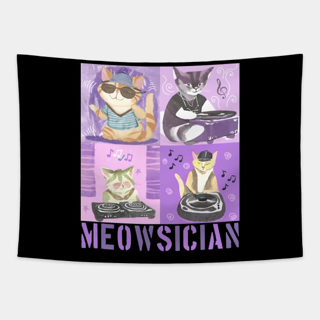 DJ Cat Meowsician Tapestry by Magitasy