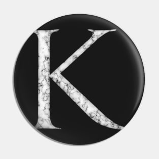 K in Roman White Marble Latin Alphabet Letter Sticker Pin