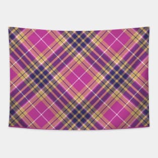 Pink, Gold and Blue Tartan Pattern Rotated Tapestry