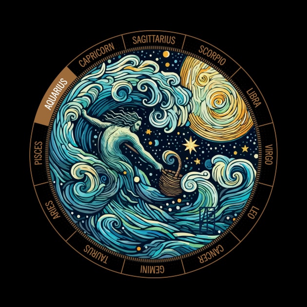 ZODIAC Aquarius - Astrological AQUARIUS - AQUARIUS - ZODIAC sign - Van Gogh style - 7 by ArtProjectShop