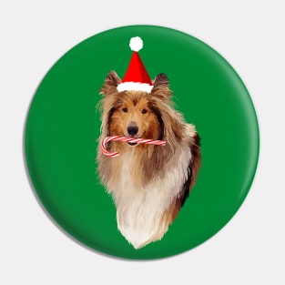 Christmas Santa Candy Cane Collie Pin