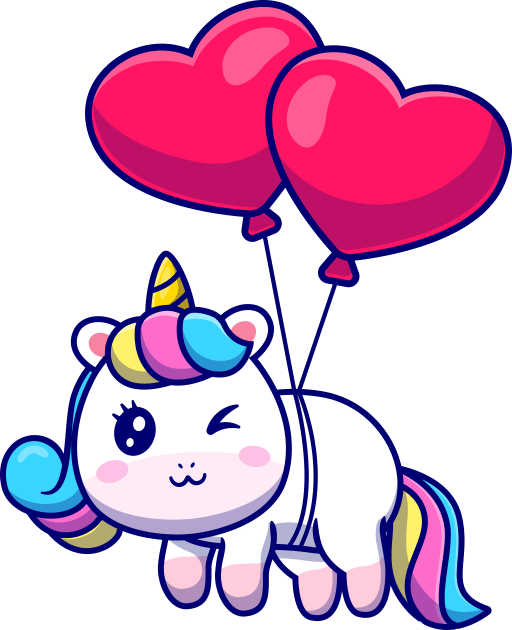 Cute Unicorn Floating With Love Balloon Cartoon Kids T-Shirt by Catalyst Labs