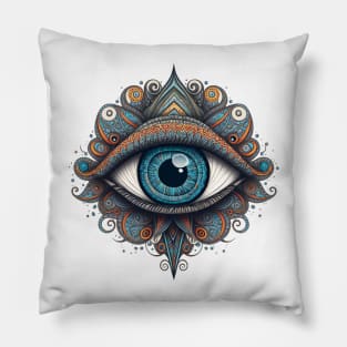 Decorative Evil Eye Art with Mandala Swirl Designs Pillow