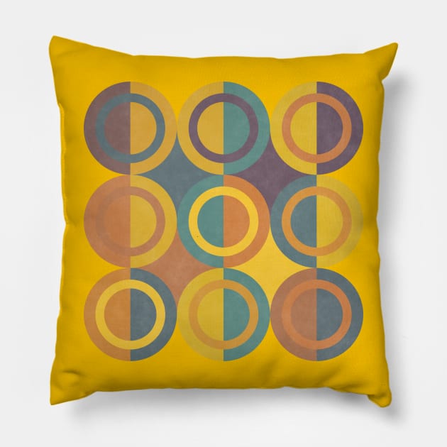 Geometric Shapes Orange Green Circles Pillow by FAROSSTUDIO