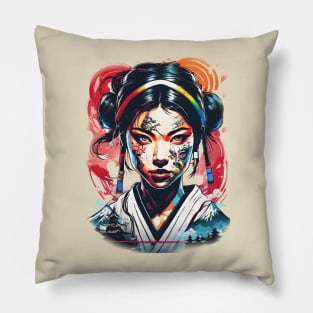 samurai girl looking straight ahead Pillow